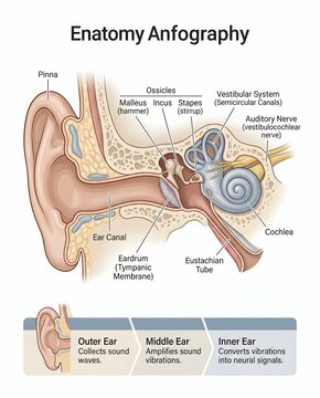 Detailed Human Ear Anatomy Infographic with Labeled Parts