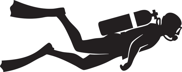 Scuba diver silhouette, diving icon, underwater exploration, black scuba diver © Golam