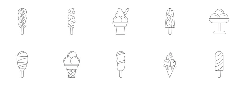 ice cream cone vector icon set. icecream scoop cup symbol. vanilla tasty soft ice cream sign collection.