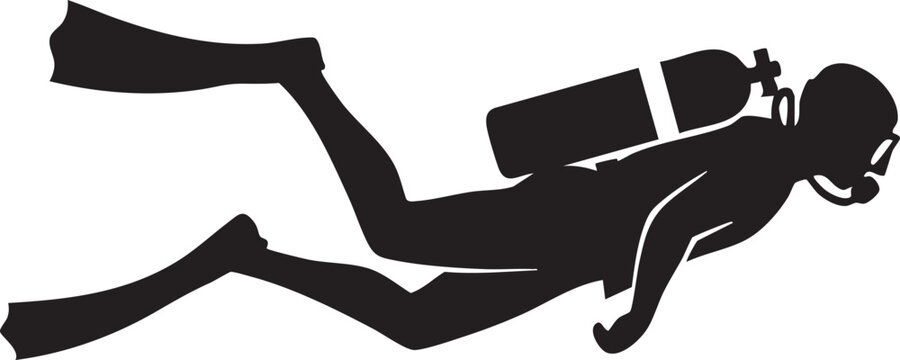 Scuba diver silhouette, diving icon, underwater exploration, black scuba diver