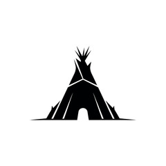 Black silhouette of a traditional Native American teepee dwelling. © Diki