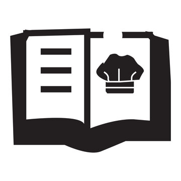 Open recipe book icon with chef hat symbol isolated on white background. representaive meu and restaurant food.