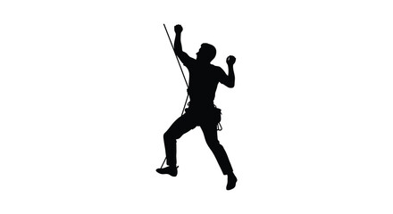 Climber ascending a rope dynamic pose black silhouette high quality professional detailed © nhpvect02