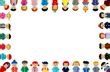 Fototapeta premium 世界の子供たちの笑顔のフレームイラスト（手描き・色鉛筆風）