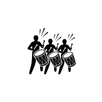 Three Drummers Playing Drums Energetically Together.