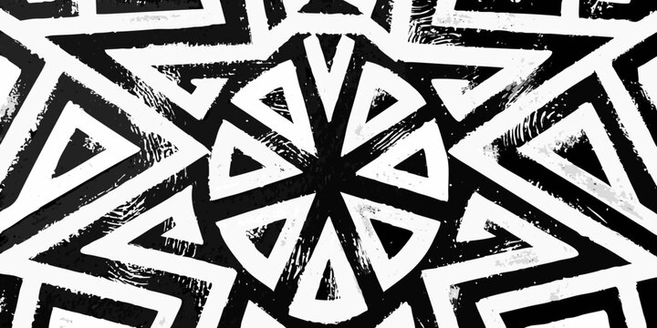 Abstract monochrome brush stroke maze pattern with geometric shapes and sharp angles high quality professional