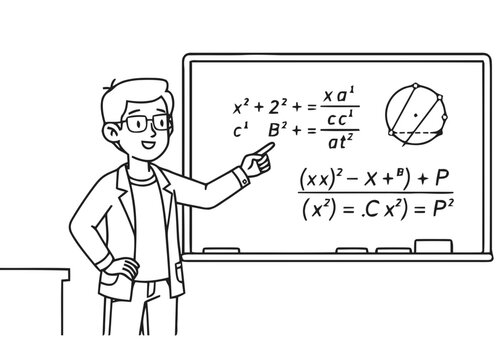 Teacher explains complex math equations on whiteboard to students.