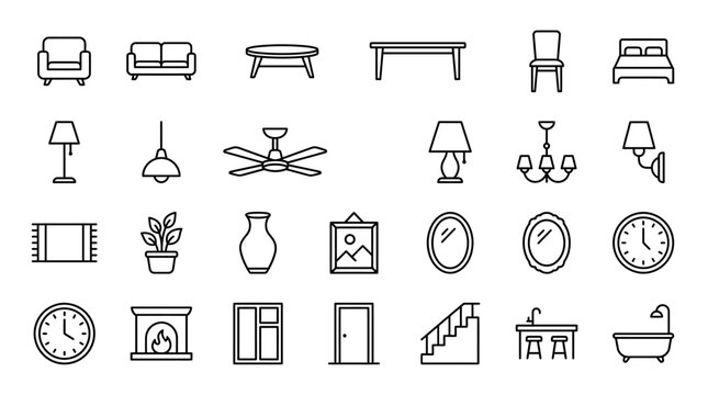 Vector Icons Hand Drawn Furniture and Home Interior Icons Collection. EPS Editable