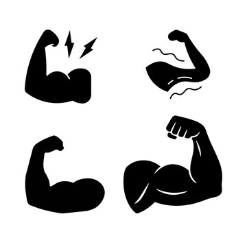 Strong arm bicep silhouettes representing physical strength, bodybuilding, power, and muscle recovery for fitness and supplement branding.