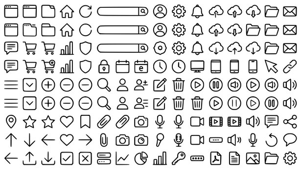Outline Web Elements Icon Set with 150 Linear Editable Stroke UI and Interface Symbols Vector Collection