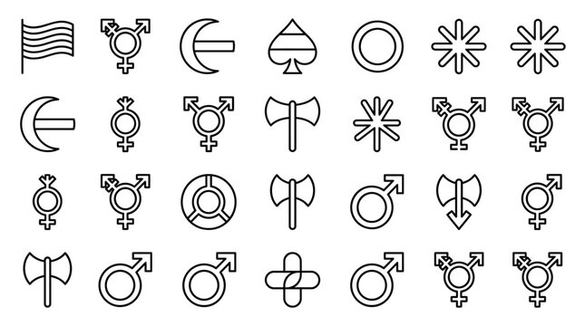 Vector Icons Set of Gender and LGBTQ Symbols Icons. EPS Editable