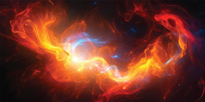 A fiery burning heart of exploding orange and red flames with smoke on a black background