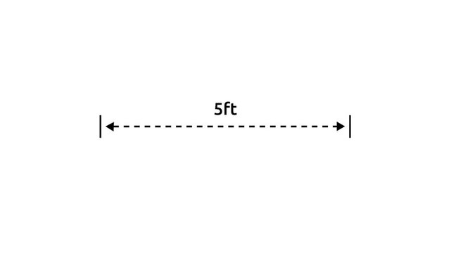 A dotted line representing a 5 ft measurement for design and layout purposes.5 ft dimension dotted line for measurement.