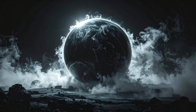 Abstract glowing sphere dark atmosphere