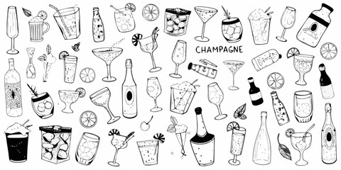 cocktail and beverage sketches hand drawn line art collection © Arif