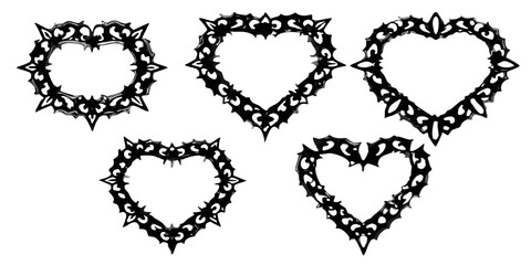Fototapeta premium four heart shaped frames abstract white line art on black