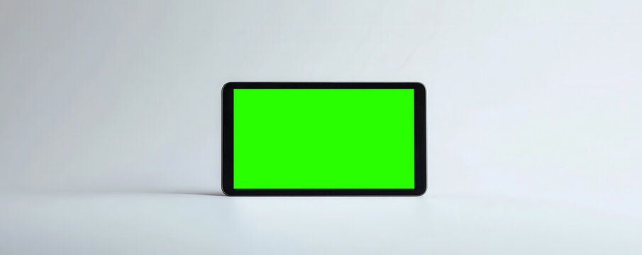 Tablet mockup with green screen on white background for app presentation and video editing