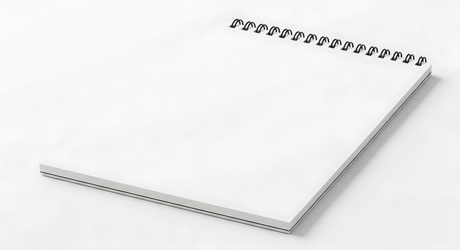 Isolated blank spiral notebook with wire binding for notes, academic study, business planning, sketching and journaling