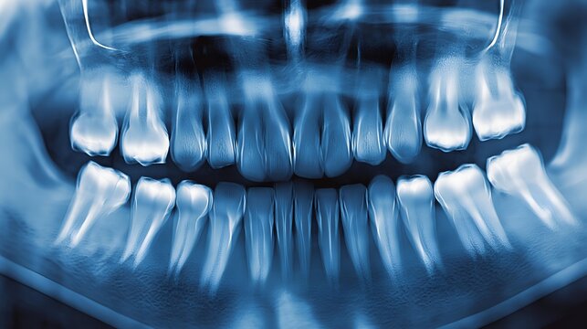 Detailed dental X-ray showcasing the intricate structure of teeth, providing valuable insights for oral health assessments and dental treatments.