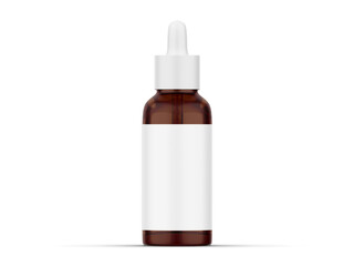Fototapeta premium Glass dropper bottle mockup on white background. Essential oil, serum or medicine bottle for cosmetic and pharmaceutical branding.