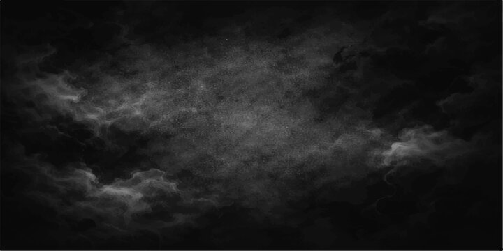 A dark abstract texture of black and white smoke and clouds swirling in a stormy night sky with fog and moonlight creating a dramatic nature backdrop