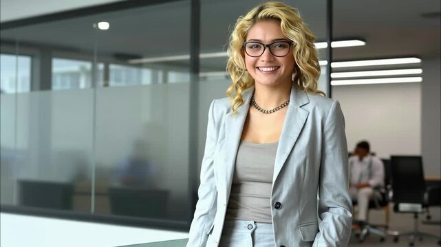 Portrait of a professional woman in a suit. Business woman standing in an office