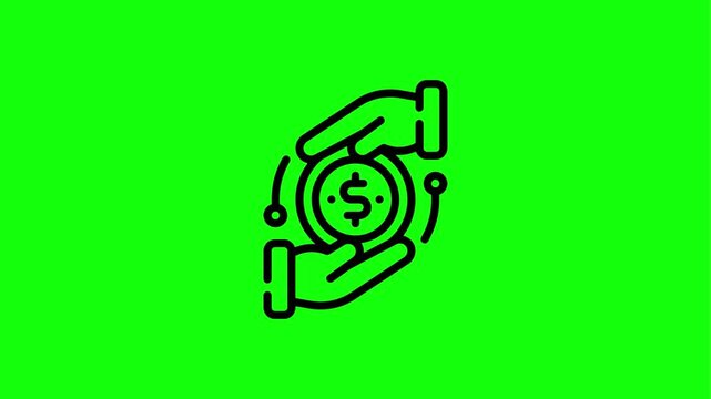 Two hands passing a dollar coin on green background