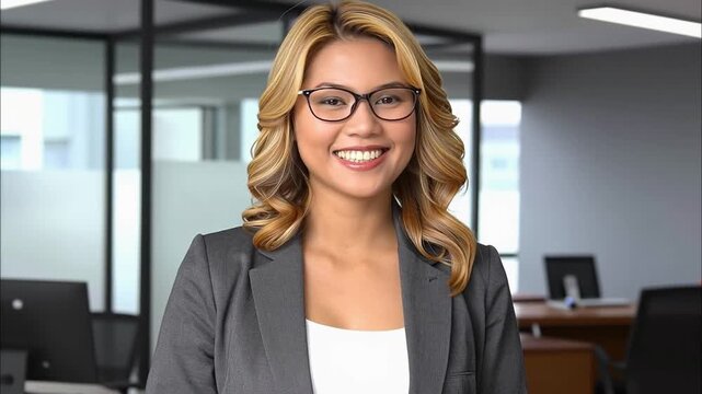 Portrait of a professional woman in a suit. Business woman standing in an office