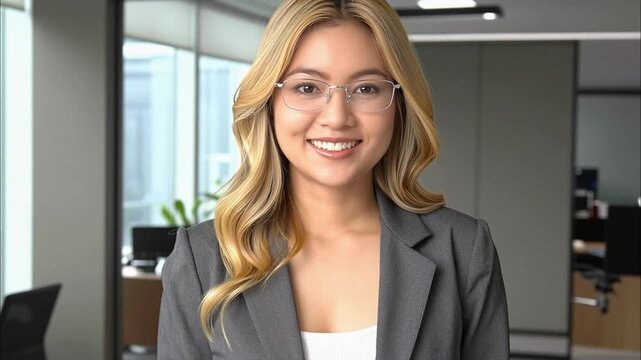 Portrait of a professional woman in a suit. Business woman standing in an office
