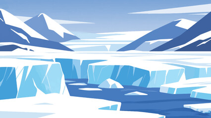 Illustration Of A Glacier Landscape With Ice Formations Vector Design Template © Princess