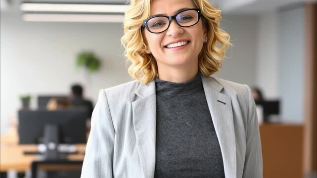 Portrait of a professional woman in a suit. Business woman standing in an office