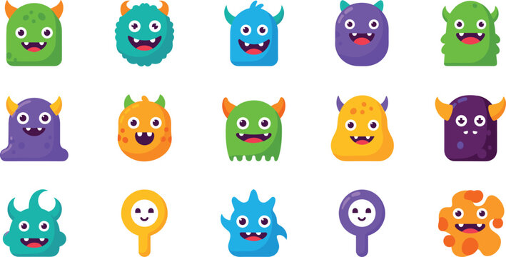 Cute Cartoon Monster Character Vector Illustration Collection Set