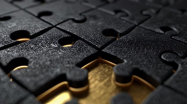 The pivotal golden puzzle piece illuminating a complex dark challenge, representing breakthrough, completion, and strategic insight