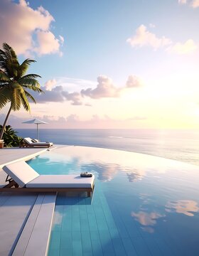 A serene infinity pool overlooking the ocean at sunset (825)