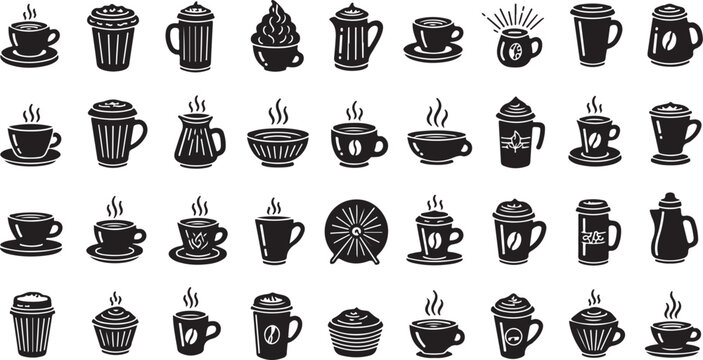 Coffee shop drinks and beverage icons set with beverages