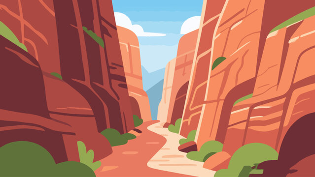 Illustration Of A Narrow Canyon Path Vector Design Template