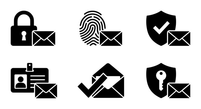 Secure Communication Icons, Digital Identity & Data Protection Symbols, Email Security & Privacy Vector Set