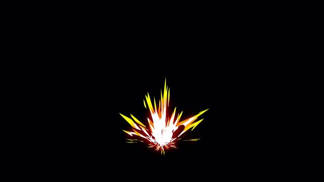 Yellow cartoon muzzle flash gunshot vfx animation on black background