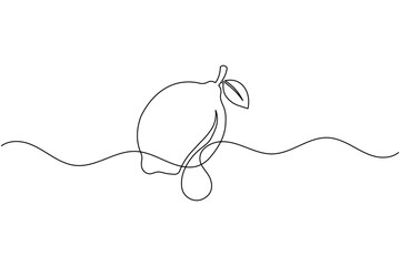 Obraz premium Lemon fruit with juice drop continuous one line drawing minimal citrus outline organic food vector illustration
