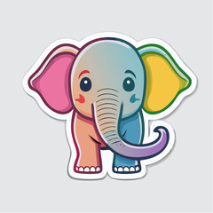 Obraz premium Cute Cartoon Elephant Sticker with Rainbow Colors