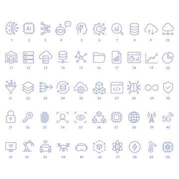 Digital Intelligence Icons: A comprehensive array of digital intelligence icons, artfully arranged to represent the technological landscape. Featuring a broad range of symbols.