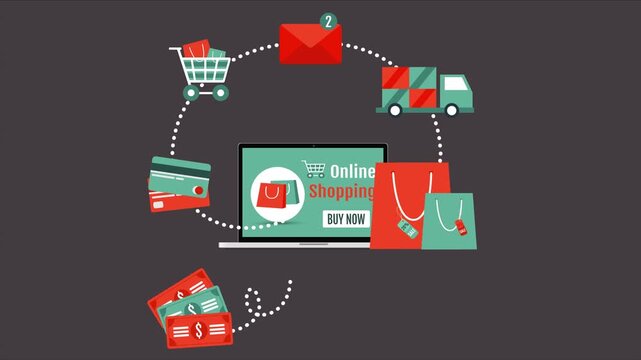 Online shopping experience with delivery process on laptop screen showing various packages.