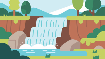 Illustration Of A Tiered Waterfall Landscape Vector Design Template © Princess