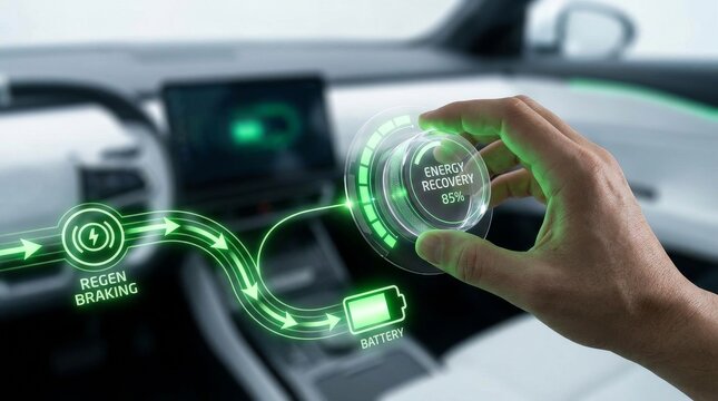 Hand Adjusting Regenerative Braking Dial in Electric Vehicle