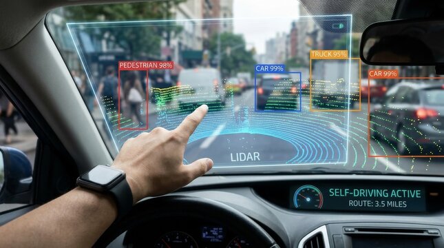 Driver Interacting With Autonomous Vehicle Holographic Interface