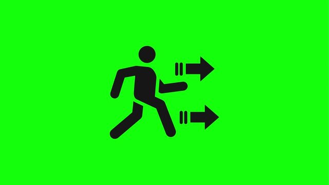 Black pedestrian icon walking right on green background