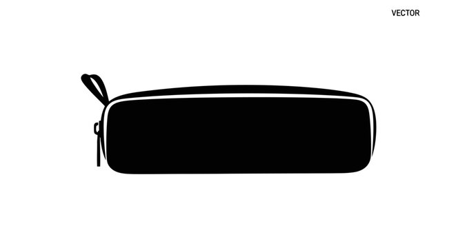 A black and white drawing of a makeup bag
