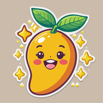Cute Kawaii Mango Character with Sparkles