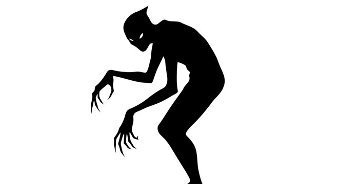 A black silhouette of a monster with long fingers