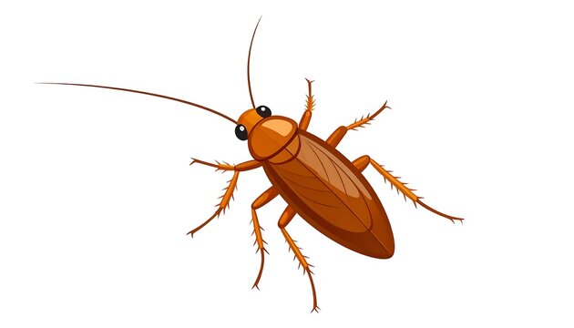 A brown cockroach with long antennae on a white background